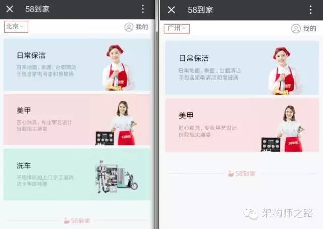 不同城市开通的服务类别